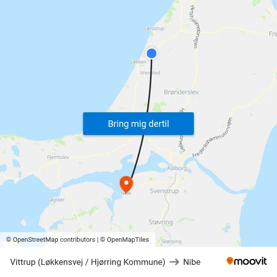 Vittrup (Løkkensvej / Hjørring Kommune) to Nibe map