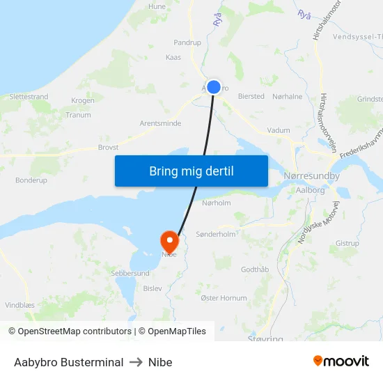 Aabybro Busterminal to Nibe map