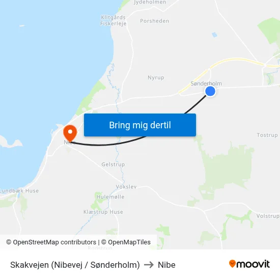 Skakvejen (Nibevej / Sønderholm) to Nibe map