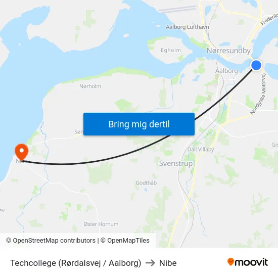 Techcollege (Rørdalsvej / Aalborg) to Nibe map