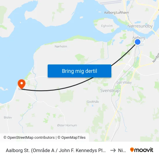 Aalborg St. (Område A / John F. Kennedys Plads) to Nibe map