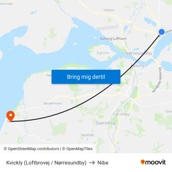Kvickly (Loftbrovej / Nørresundby) to Nibe map