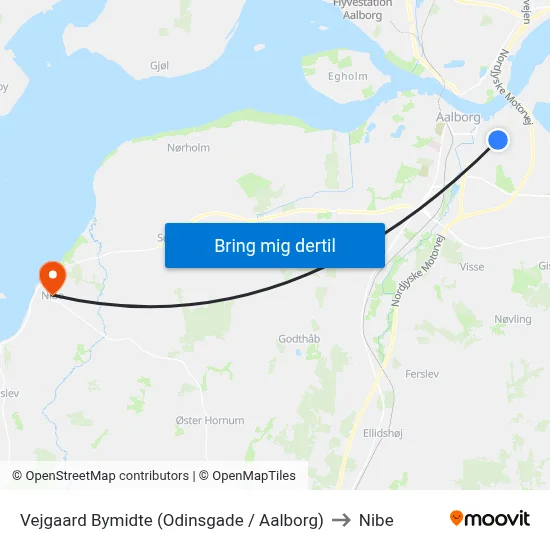 Vejgaard Bymidte (Odinsgade / Aalborg) to Nibe map