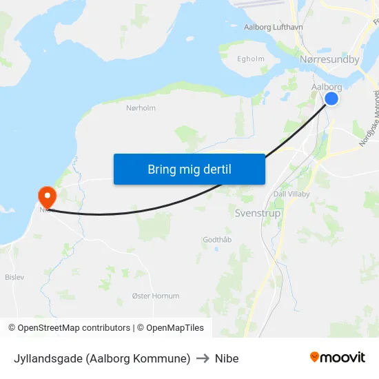 Jyllandsgade (Aalborg Kommune) to Nibe map