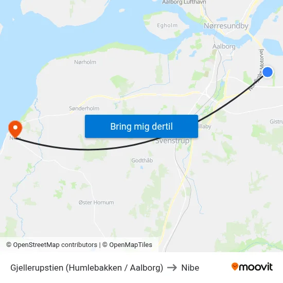 Gjellerupstien (Humlebakken / Aalborg) to Nibe map