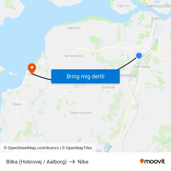 Bilka (Hobrovej / Aalborg) to Nibe map