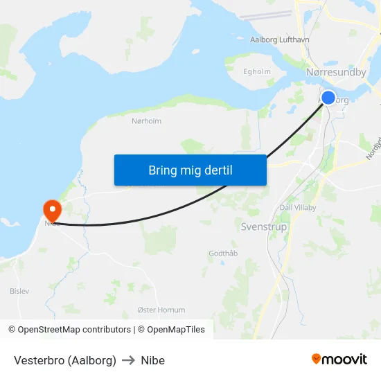 Vesterbro (Aalborg) to Nibe map