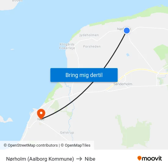 Nørholm (Aalborg Kommune) to Nibe map