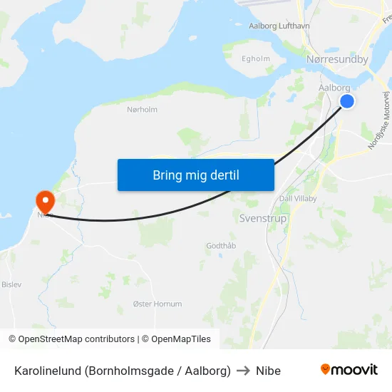 Karolinelund (Bornholmsgade / Aalborg) to Nibe map