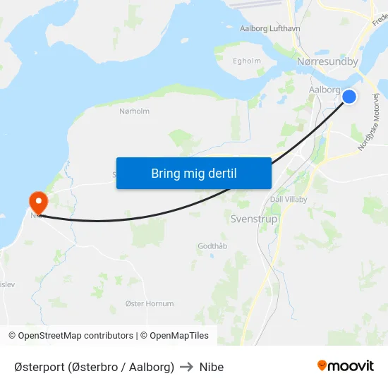 Østerport (Østerbro / Aalborg) to Nibe map