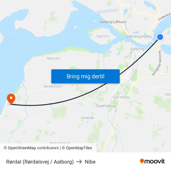 Rørdal (Rørdalsvej / Aalborg) to Nibe map