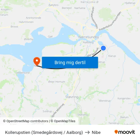 Kollerupstien (Smedegårdsvej / Aalborg) to Nibe map