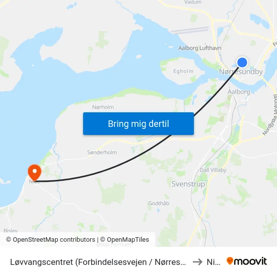 Løvvangscentret (Forbindelsesvejen / Nørresundby) to Nibe map
