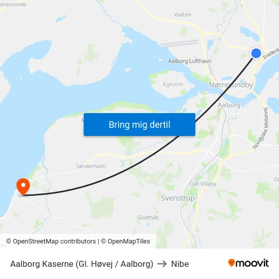 Aalborg Kaserne (Gl. Høvej / Aalborg) to Nibe map