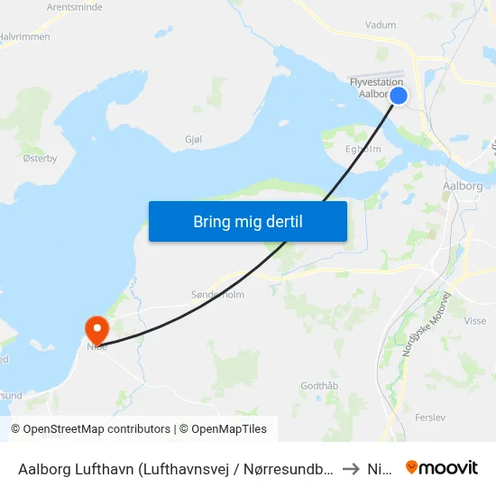 Aalborg Lufthavn (Lufthavnsvej / Nørresundby) to Nibe map