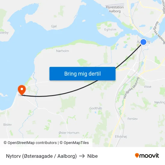 Nytorv (Østeraagade / Aalborg) to Nibe map
