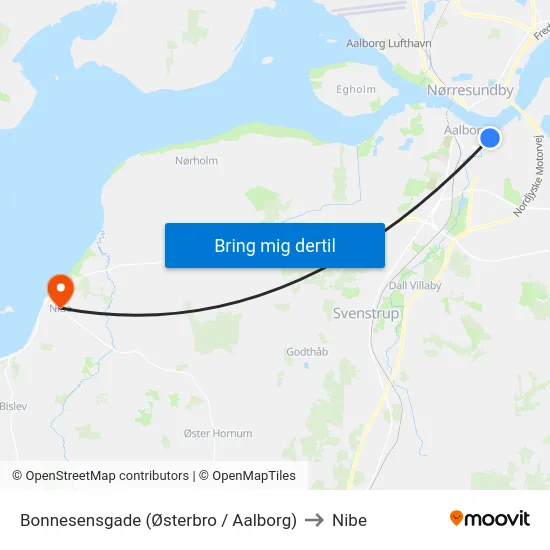 Bonnesensgade (Østerbro / Aalborg) to Nibe map