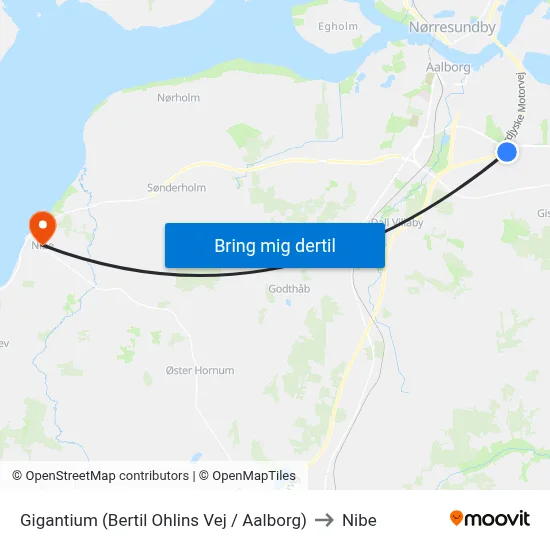 Gigantium (Bertil Ohlins Vej / Aalborg) to Nibe map