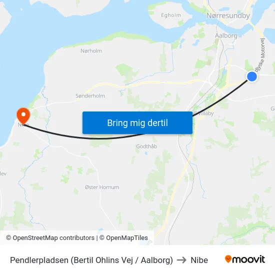 Pendlerpladsen (Bertil Ohlins Vej / Aalborg) to Nibe map
