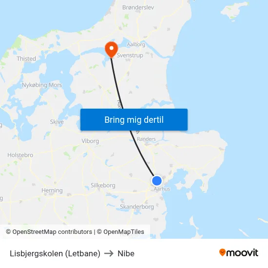 Lisbjergskolen (Letbane) to Nibe map