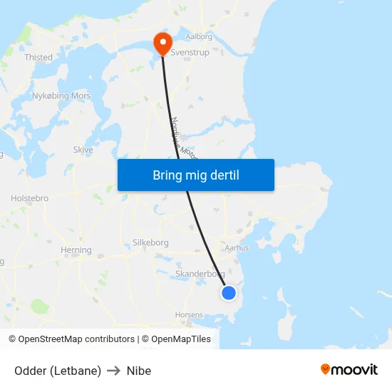 Odder (Letbane) to Nibe map