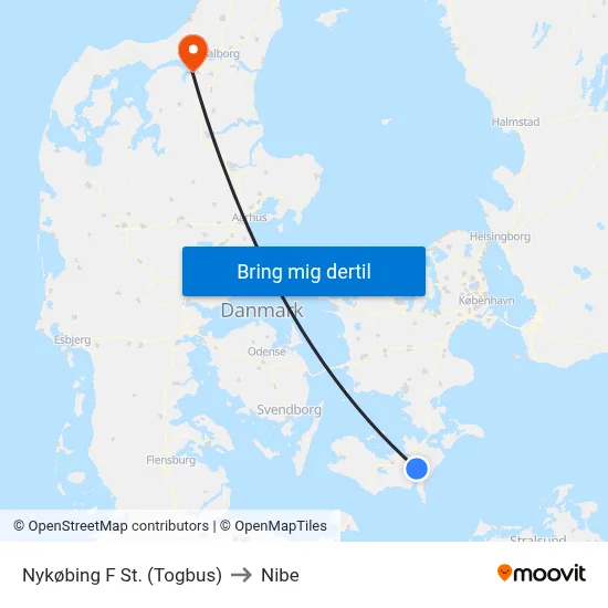 Nykøbing F St. (Togbus) to Nibe map