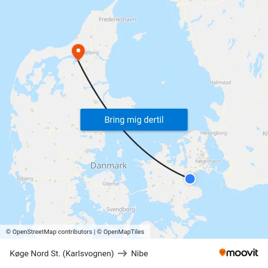 Køge Nord St. (Karlsvognen) to Nibe map