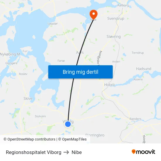 Regionshospitalet Viborg to Nibe map