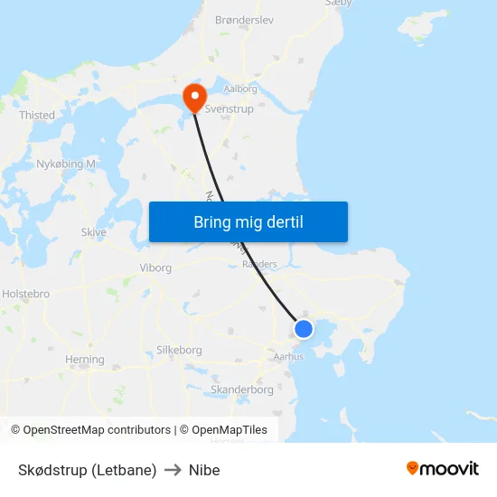 Skødstrup (Letbane) to Nibe map