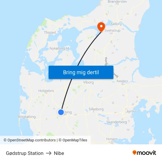 Gødstrup Station to Nibe map