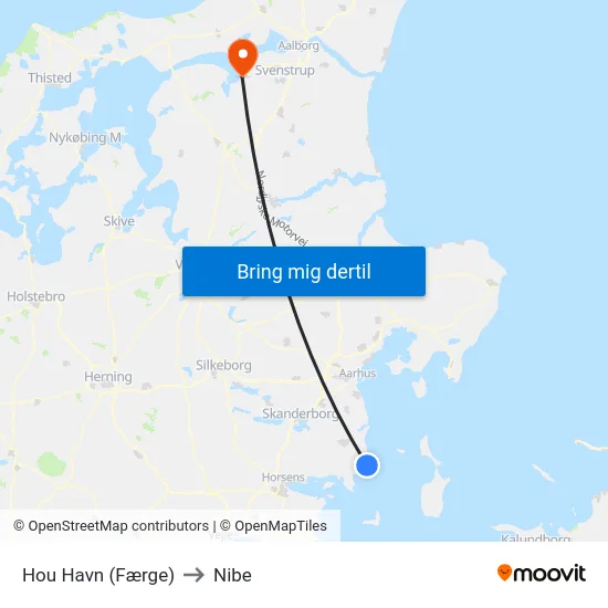 Hou Havn (Færge) to Nibe map