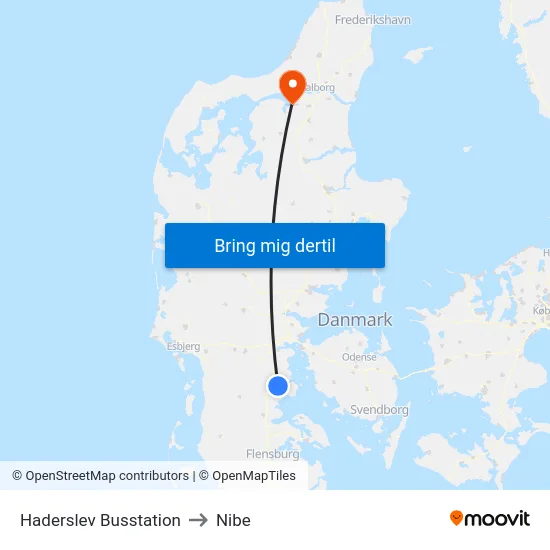 Haderslev Busstation to Nibe map