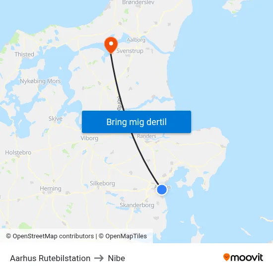 Aarhus Rutebilstation to Nibe map