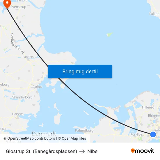 Glostrup St. (Banegårdspladsen) to Nibe map