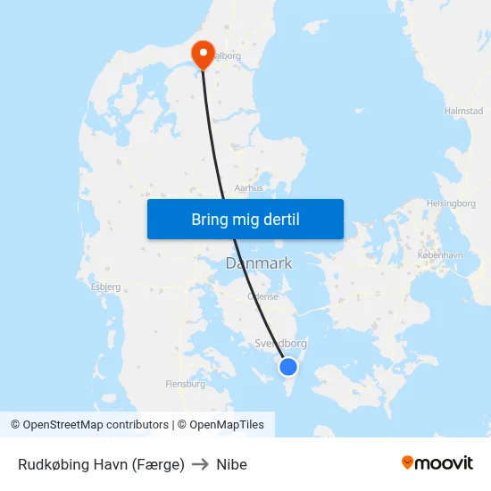 Rudkøbing Havn (Færge) to Nibe map