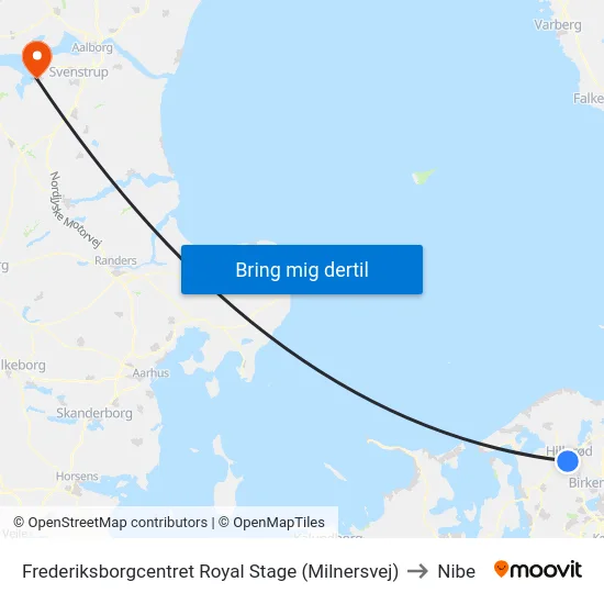 Frederiksborgcentret Royal Stage (Milnersvej) to Nibe map