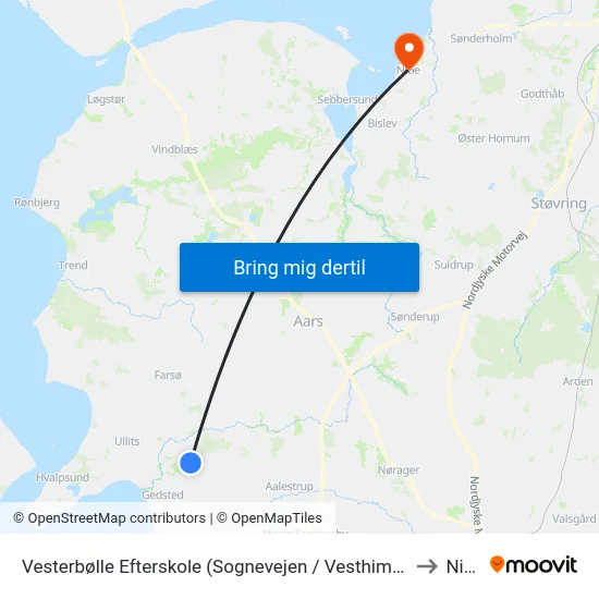 Vesterbølle Efterskole (Sognevejen / Vesthimmerl) to Nibe map