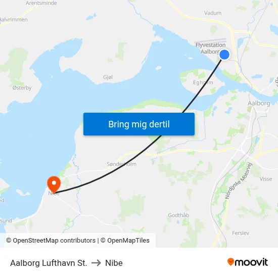 Aalborg Lufthavn St. to Nibe map