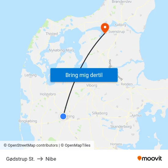 Gødstrup St. to Nibe map