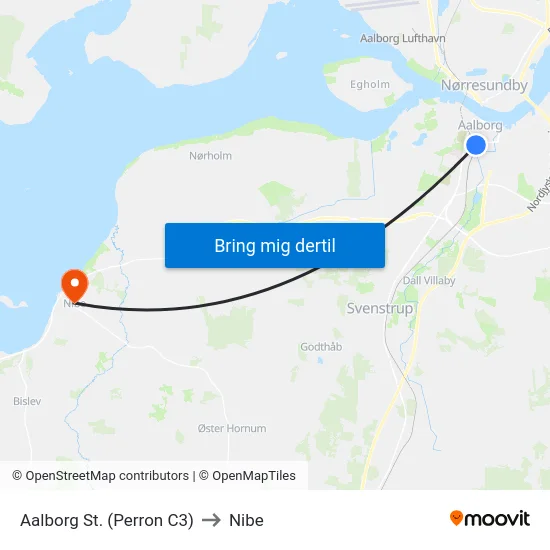 Aalborg St. (Perron C3) to Nibe map