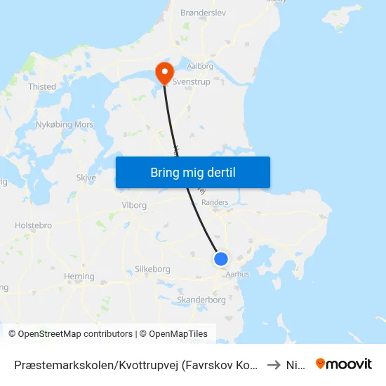 Præstemarkskolen/Kvottrupvej (Favrskov Kom) to Nibe map