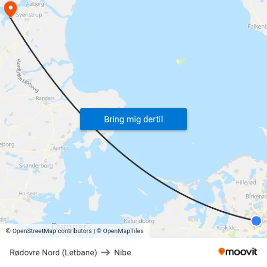 Rødovre Nord (Letbane) to Nibe map