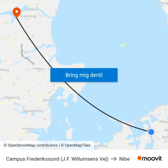 Campus Frederikssund (J.F. Willumsens Vej) to Nibe map