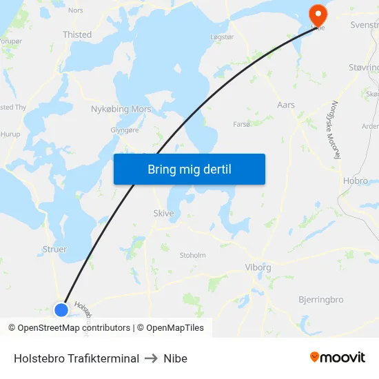 Holstebro Trafikterminal to Nibe map
