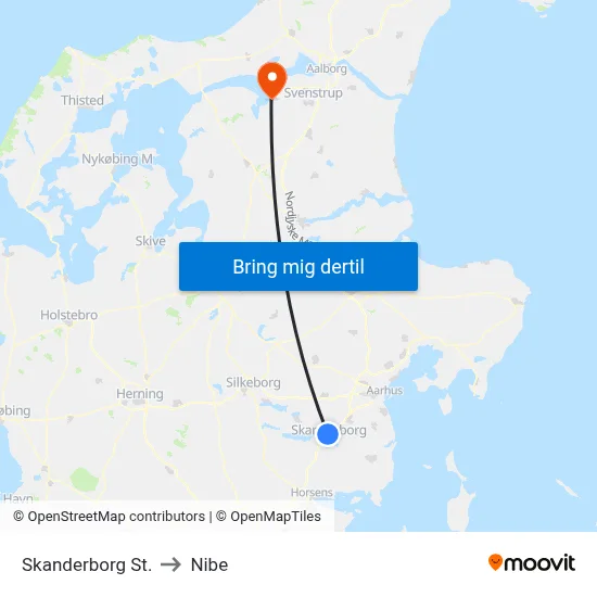 Skanderborg St. to Nibe map