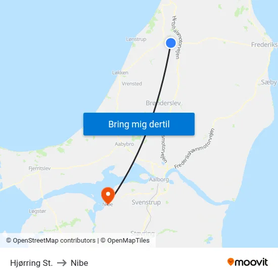 Hjørring St. to Nibe map
