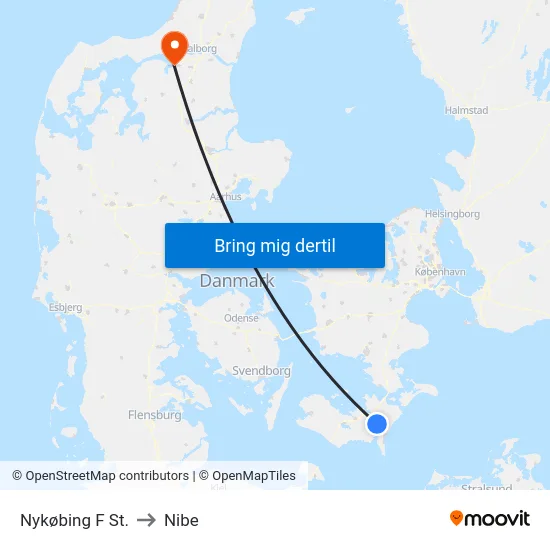 Nykøbing F St. to Nibe map