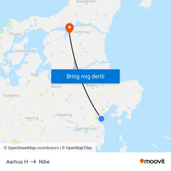 Aarhus H to Nibe map
