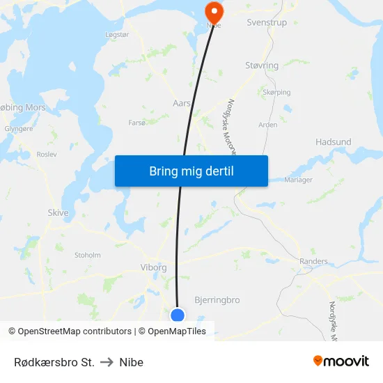 Rødkærsbro St. to Nibe map