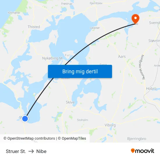 Struer St. to Nibe map